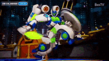 a cartoon robot is being displayed on a screen that says bestv on it