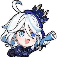 a cartoon drawing of a girl with white hair and blue eyes holding a scroll