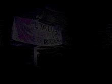 a banner that says " livslust " is hanging in the dark