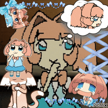a pixel art of a cat and a girl with the word picmix on the bottom