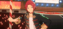 a man with red hair is holding a candy cane in a video game