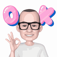 a man wearing glasses and a white shirt giving the ok sign