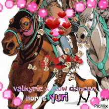a picture of a man riding a horse with the words valkyrie x slow dancer