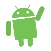 a green android icon with a hand up