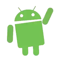 a green android icon with a hand up