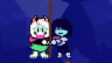 a pixel art of a person riding a carousel with a christmas tree in the background .