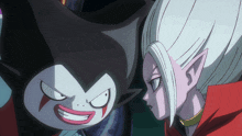 a couple of cartoon characters looking at each other with one being a vampire and the other an elf