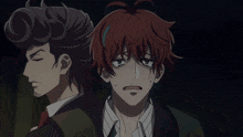 a man with red hair is standing next to a man with a beard