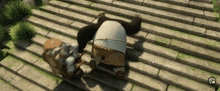 a screenshot of a video game shows a panda laying on the ground