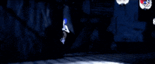 a cartoon character in a dark room with a sign that says ' sonic ' on it