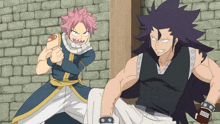 a cartoon of a man with a tattoo on his arm that says ' fairy tail '