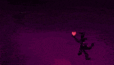 a cartoon character with a striped shirt and purple pants is standing in a dark room