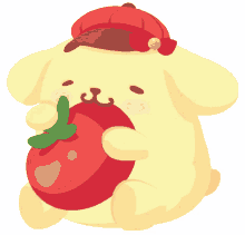 dog pompompurin sanrio tomato eating