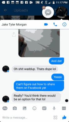 a screenshot of a text conversation between jake tyler morgan and someone else