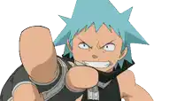 a cartoon character with a blue star on his head is making a funny face