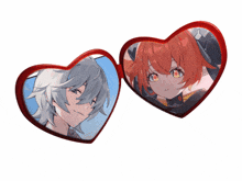 a pair of heart shaped sunglasses with a boy and a girl in them