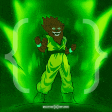 a cartoon of a man with a beard is standing in front of a green background