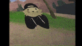 a cartoon cat wearing a baseball cap and pants is flying through the air .