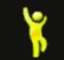 a yellow cartoon character is jumping in the air with a microphone in his hand on a black background .