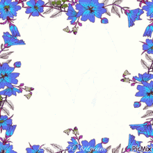 a picture of a bunny surrounded by blue flowers with the words ha ha