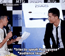 re jamtgtaciali esspaopafan: *tries to speak portuguese%27*audience laughs cristiano ronaldo and people say he%27s a terrible person hindi kulfy