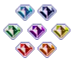 a set of pixel art diamonds with different colors and shapes .