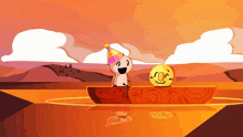 a cartoon character wearing a party hat is sitting on a boat