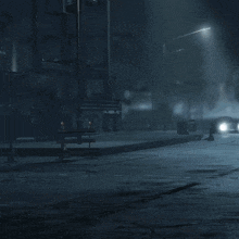 a car is driving down a road with a fireball coming out of its headlights