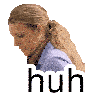 a woman with a ponytail and the word huh on the bottom