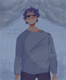 a drawing of a man in the rain with the words our hometowns in the dark