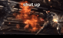 a video game scene with the words shut up in the corner