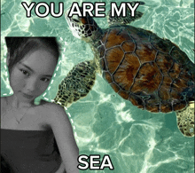 a picture of a woman and a sea turtle with the words you are my sea