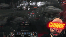a man playing a video game with the word cringe on the bottom