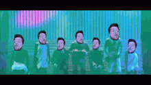 a bunch of men with their faces on a bench