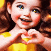 a little girl is making a heart with her hands .