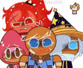 a group of cartoon characters including a gingerbread man with a bandage on his arm