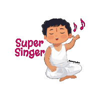 a cartoon drawing of a man singing with the words super singer behind him