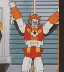 a cartoon character with a soccer ball on his chest