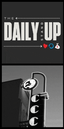 a black and white photo of a sign that says daily up stand