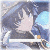 a drawing of a boy with blue hair and blue eyes