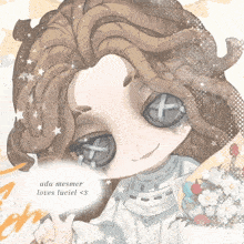 a drawing of a person with the words " ada mesmer loves luciel < 3 "