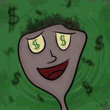 a cartoon character with dollar signs in his eyes