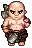 a pixel art illustration of a bald man holding a sword .