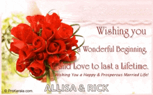 a wishing you a wonderful beginning and love to last a lifetime card with red roses