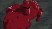 a cartoon of a man in a red and yellow suit with his eyes closed