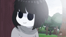 a cartoon drawing of a girl with black hair and white face