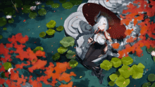 a painting of a woman with a red umbrella