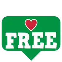 a green sign that says free with two hearts