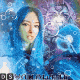 a woman with blue hair is surrounded by bubbles and the words ds ollimarkoli