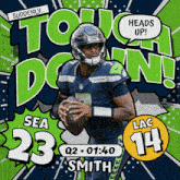 an advertisement for seahawks quarterback lac smith says that he heads up